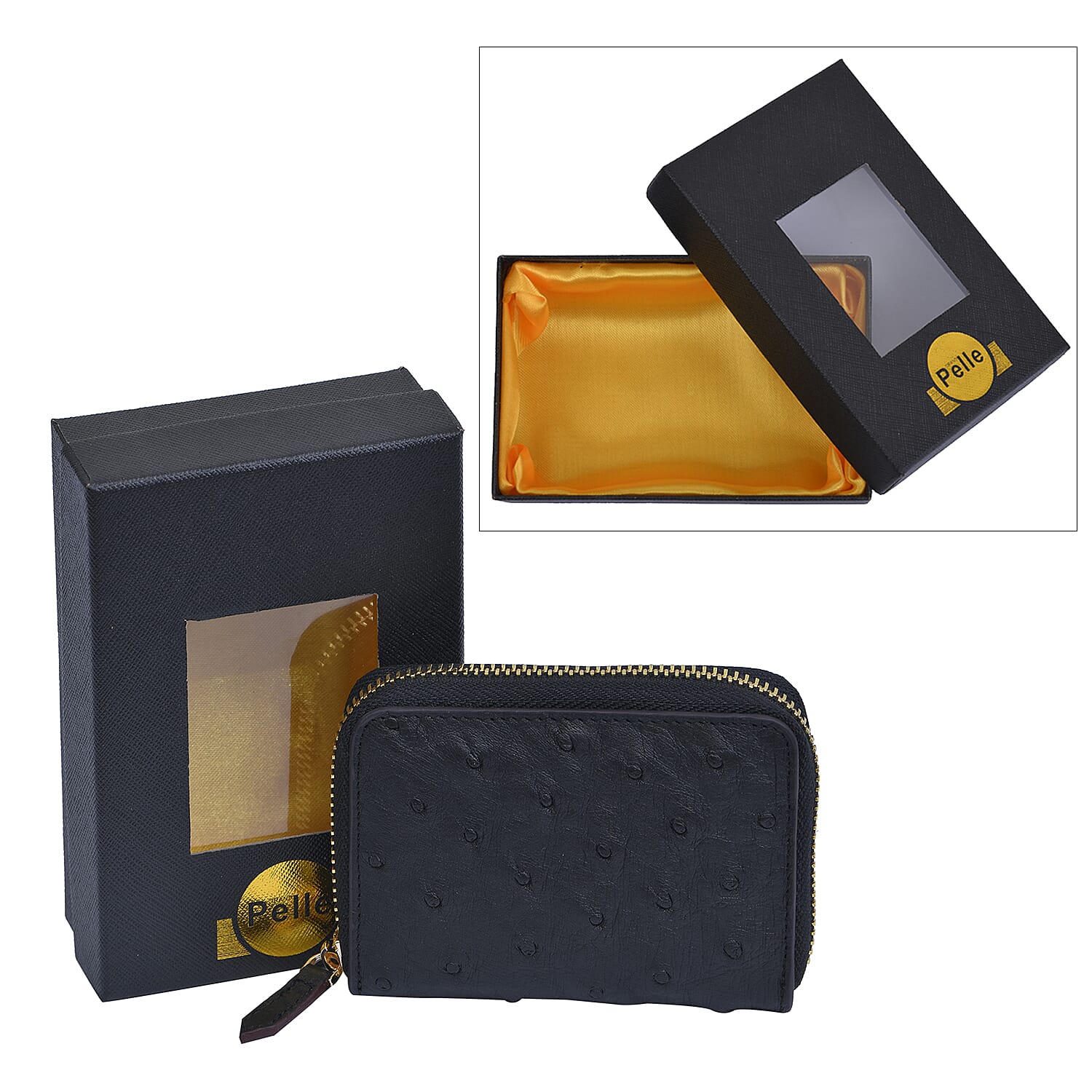 Grand Pelle, Black Genuine Organic Ostrich Leather RFID Wallet