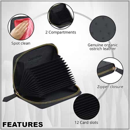 Black Ostrich Skin Texture Leather RFID Wallet image number 4