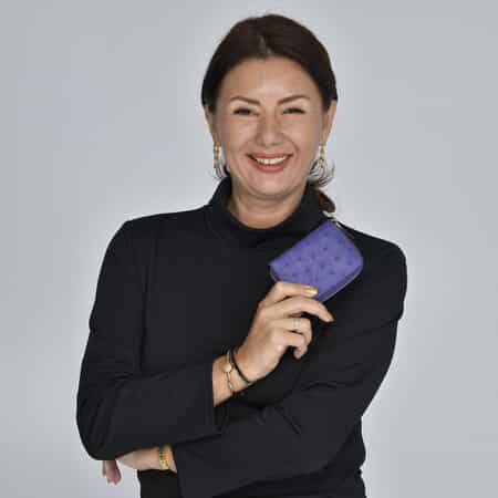 Grand Pelle, Purple Genuine Organic Ostrich Leather RFID Wallet image number 1