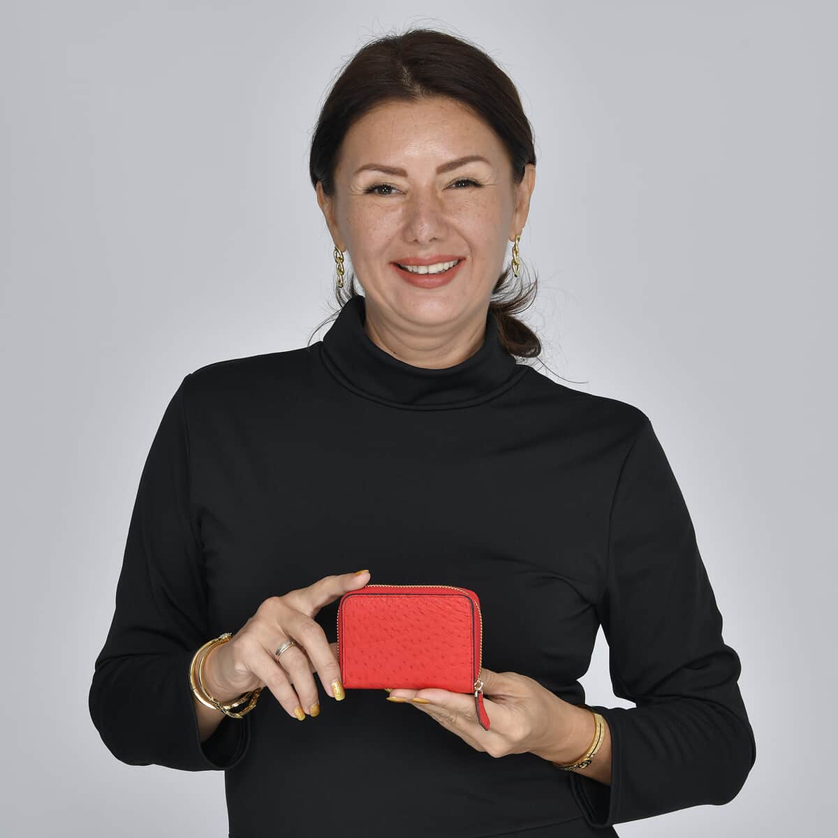 Grand Pelle, Red Genuine Organic Ostrich Leather RFID Wallet image number 2