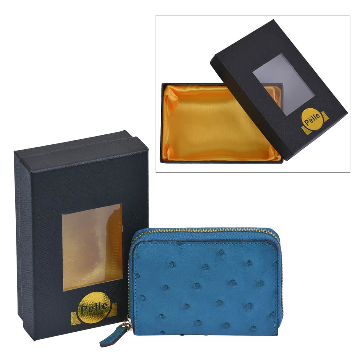 Grand Pelle, Teal Genuine Organic Ostrich Leather RFID Wallet image number 6
