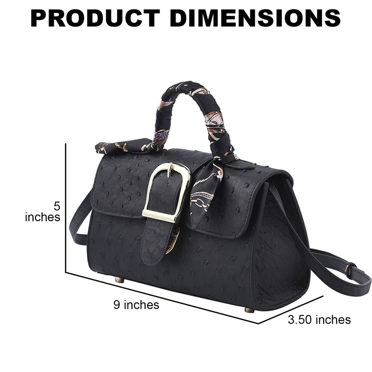 Black Ostrich Skin Textured Leather Crossbody Bag with Adjustable Shoulder Strap image number 3