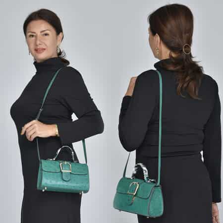 Grand Pelle, Green Genuine Organic Ostrich Leather Crossbody Bag with Adjustable Shoulder Strap image number 1