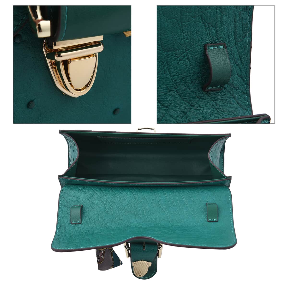 Grand Pelle, Green Genuine Organic Ostrich Leather Crossbody Bag with Adjustable Shoulder Strap image number 5