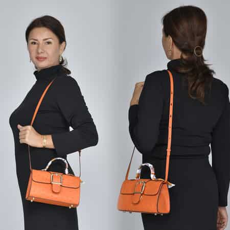 Exotic Orange Genuine Ostrich Skin Leather Handbag