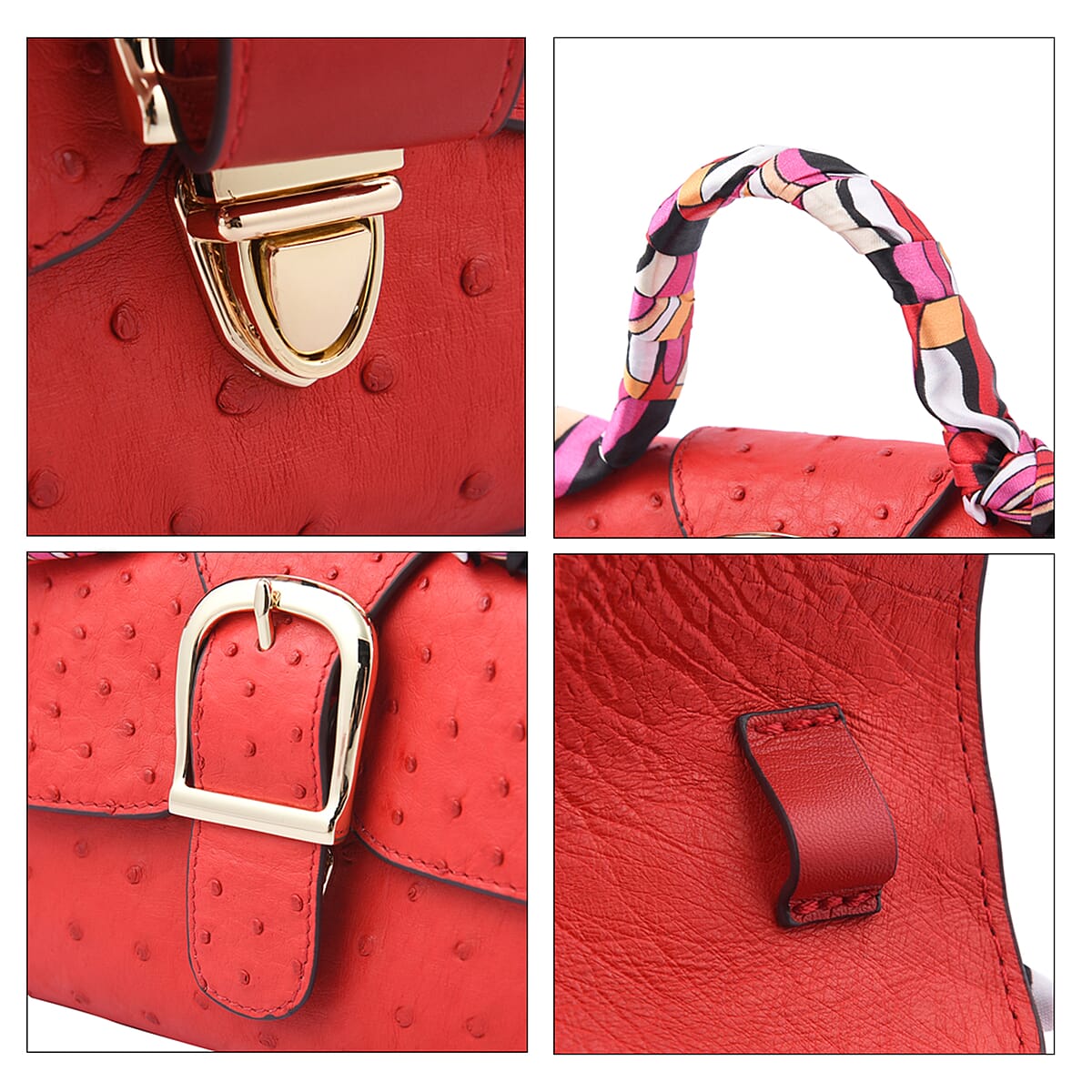 Grand Pelle, Red Genuine Organic Ostrich Leather Crossbody Bag with Adjustable Shoulder Strap image number 4