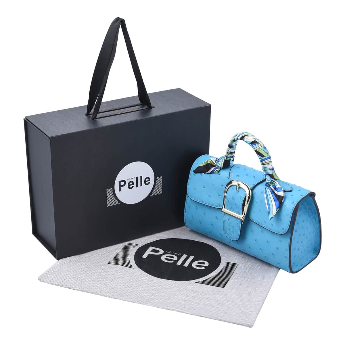 Grand Pelle, Light Blue Genuine Organic Ostrich Leather Crossbody Bag with Adjustable Shoulder Strap image number 0