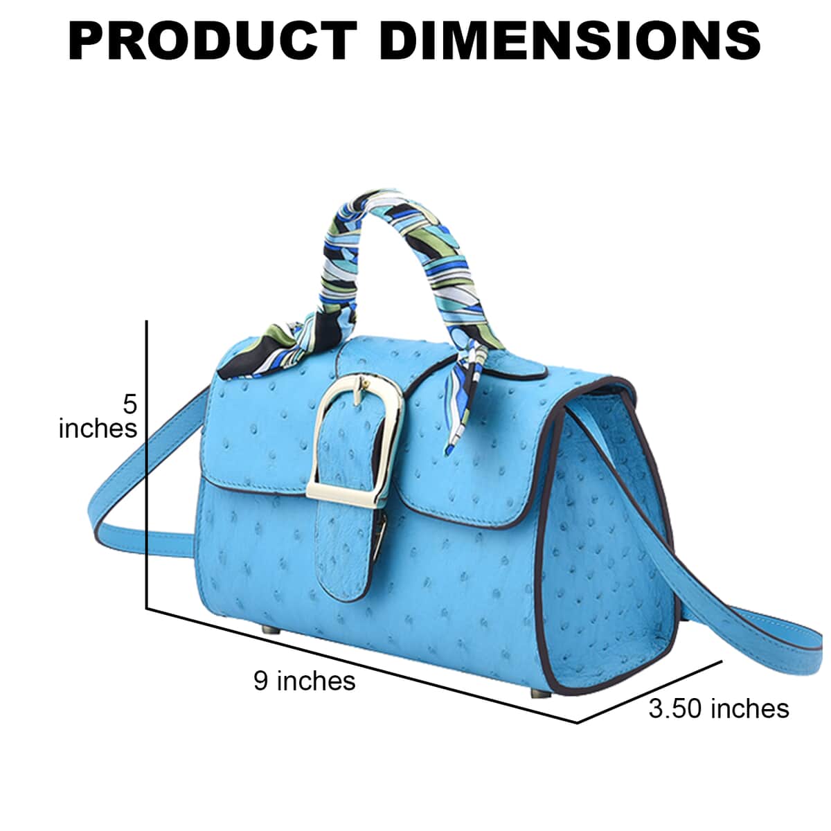 Grand Pelle, Light Blue Genuine Organic Ostrich Leather Crossbody Bag with Adjustable Shoulder Strap image number 3