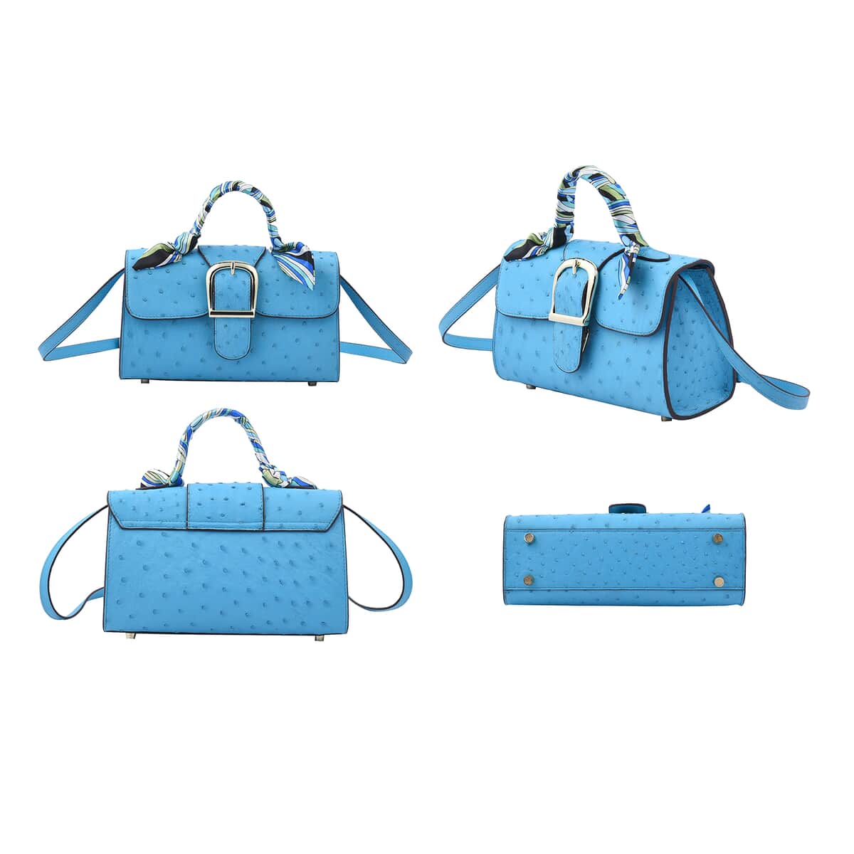 Grand Pelle, Light Blue Genuine Organic Ostrich Leather Crossbody Bag with Adjustable Shoulder Strap image number 4