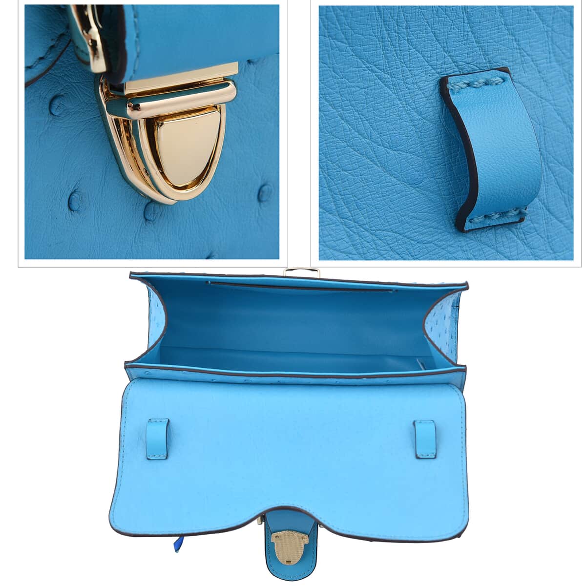 Grand Pelle, Light Blue Genuine Organic Ostrich Leather Crossbody Bag with Adjustable Shoulder Strap image number 5