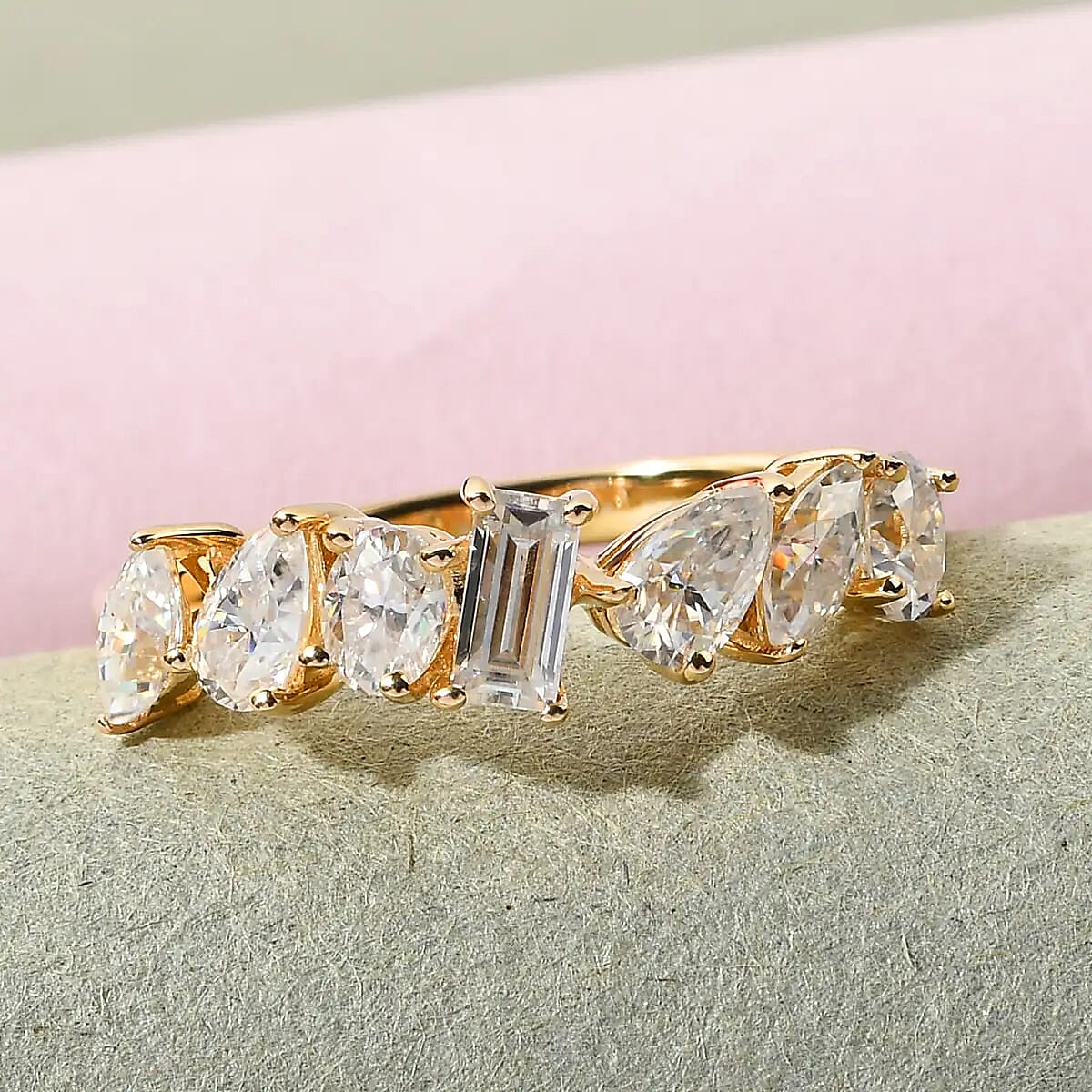 Luxoro 10K Yellow Gold Moissanite Mixed Shape Band Ring (Size 8.0) 1.15 ctw image number 1