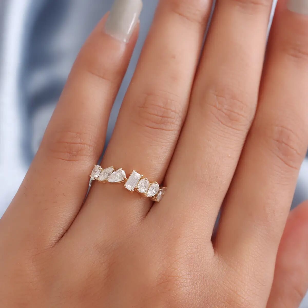 Luxoro 10K Yellow Gold Moissanite Mixed Shape Band Ring (Size 9.0) 1.15 ctw image number 2