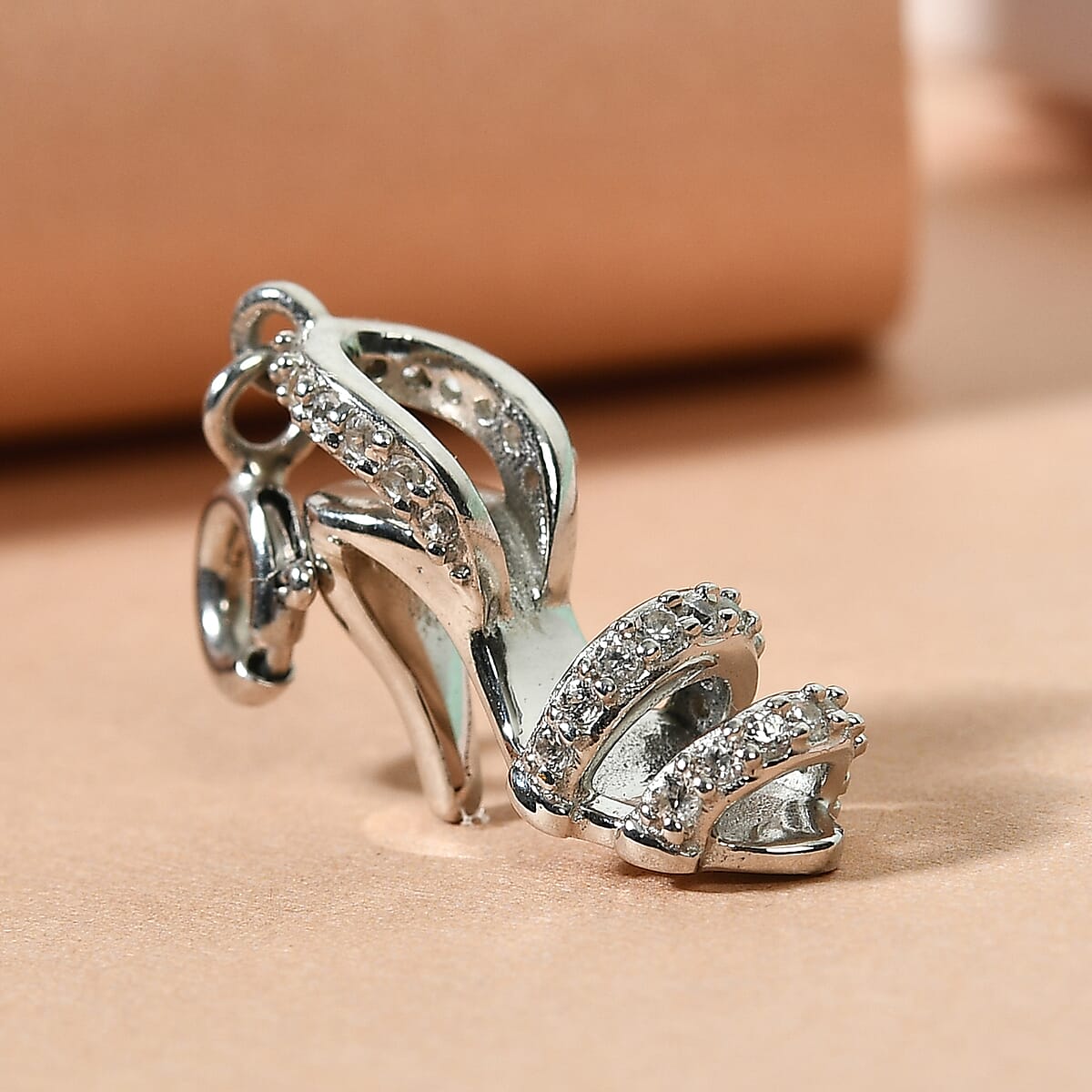 Natural White Zircon High Heel Charm in Platinum Over Sterling Silver 0.30 ctw image number 1