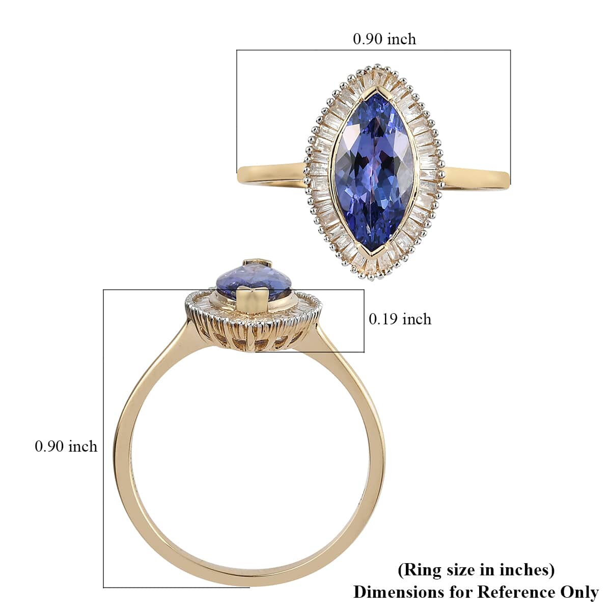 LUXORO 10K Yellow Gold Tanzanite and G-H I3 Diamond Halo Ring (Size 8.0) 2.20 Grams 2.00 ctw image number 5