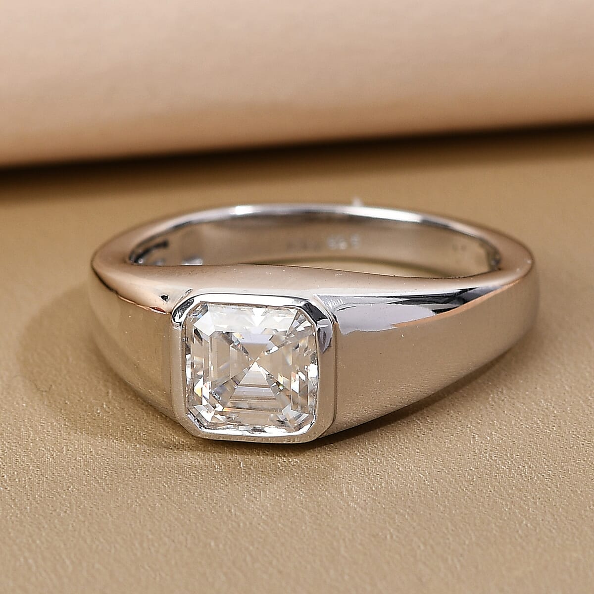 Asscher Cut Moissanite Signet Ring in Platinum Over Sterling Silver (Size 14.0) 1.85 ctw image number 1