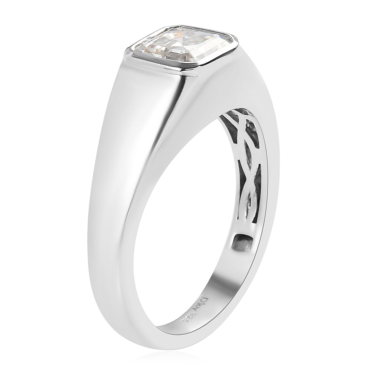 Asscher Cut Moissanite Signet Ring in Platinum Over Sterling Silver (Size 14.0) 1.85 ctw image number 3