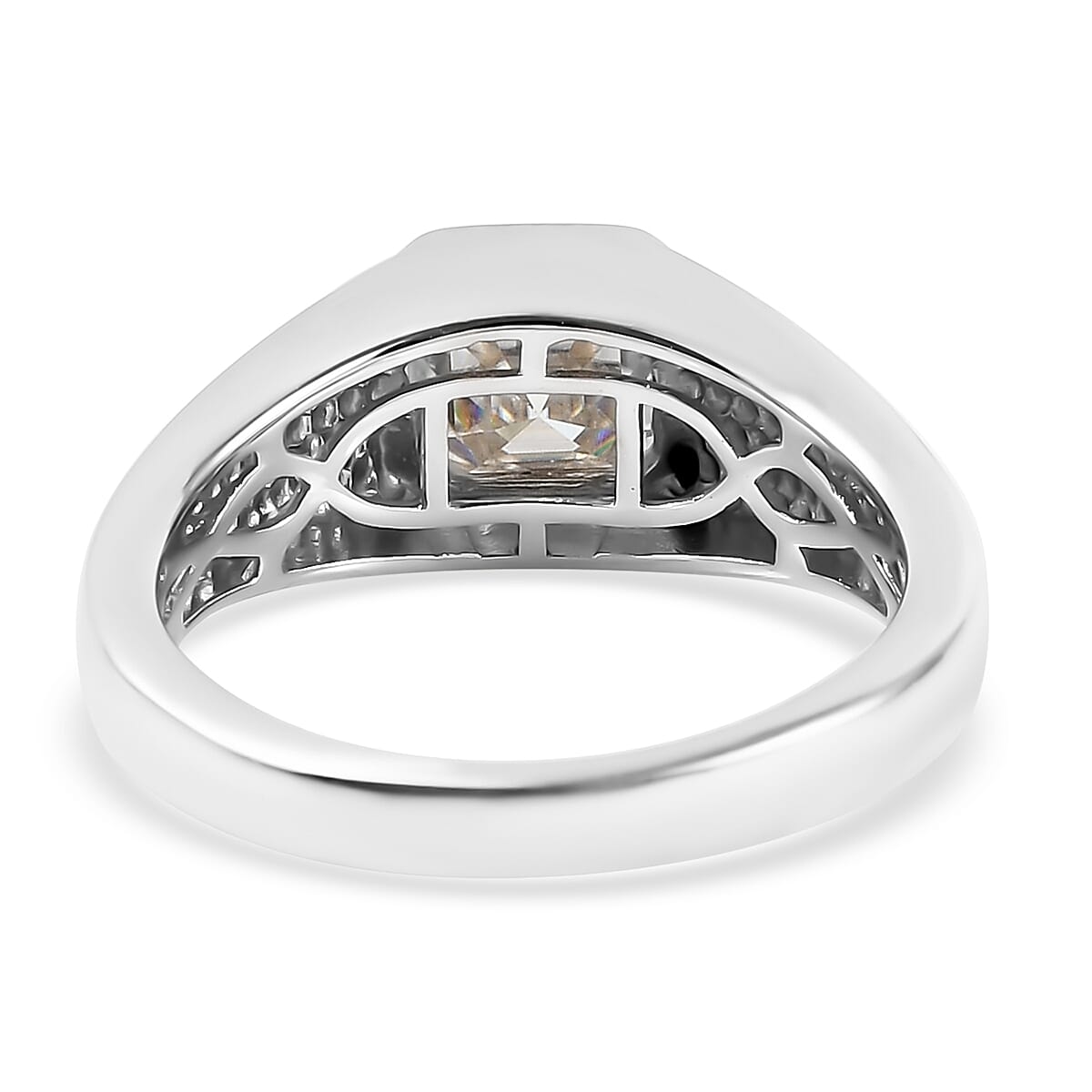 Asscher Cut Moissanite Signet Ring in Platinum Over Sterling Silver (Size 14.0) 1.85 ctw image number 4