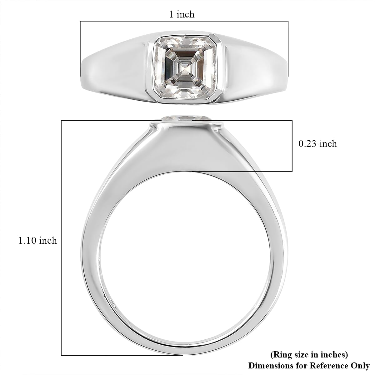 Asscher Cut Moissanite Signet Ring in Platinum Over Sterling Silver (Size 14.0) 1.85 ctw image number 5