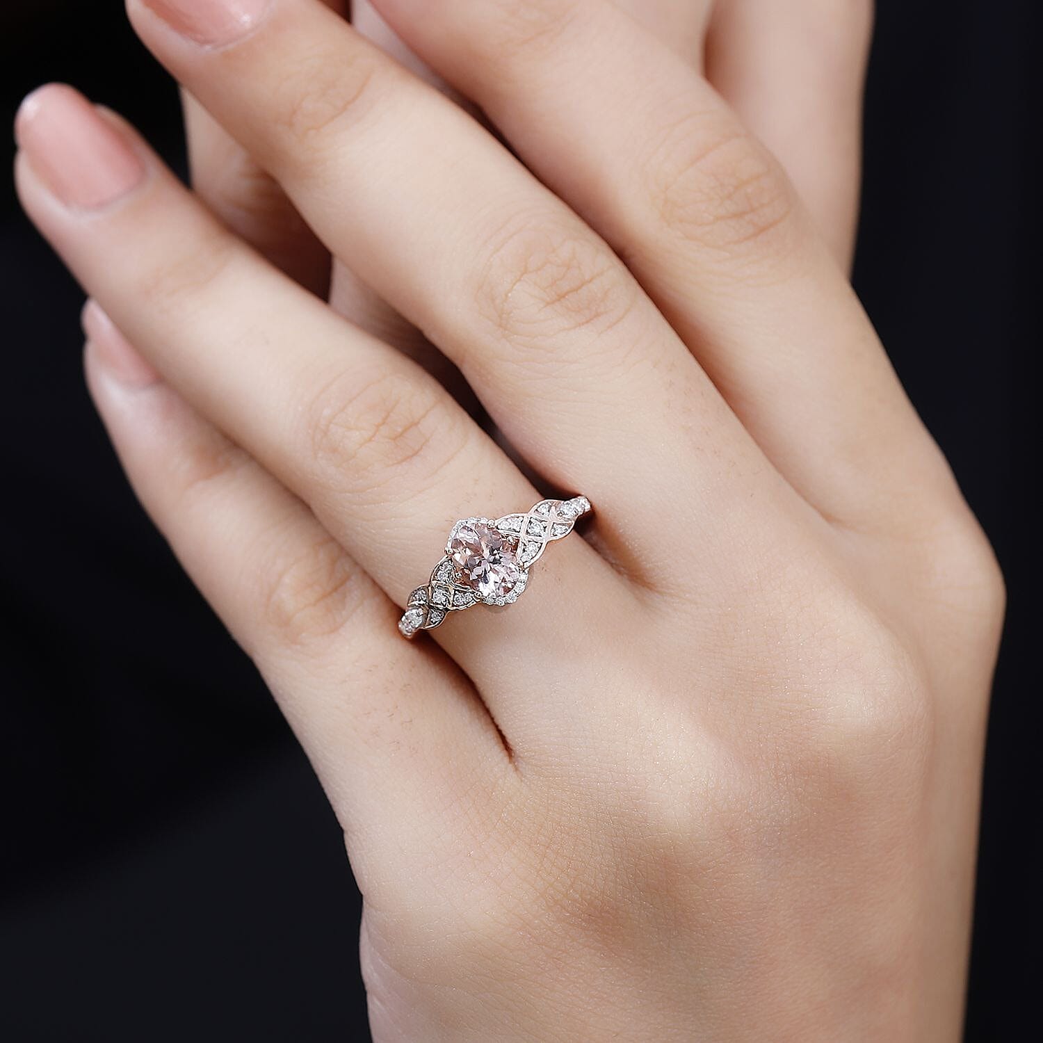 Premium Pink Morganite and Moissanite Ring in 18K Vermeil Rose Gold Over Sterling Silver (Size 10.0) 1.10 ctw