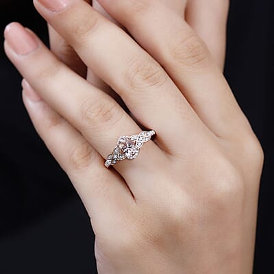 Premium Pink Morganite and Moissanite Ring in 18K Vermeil Rose Gold Over Sterling Silver (Size 10.0) 1.10 ctw