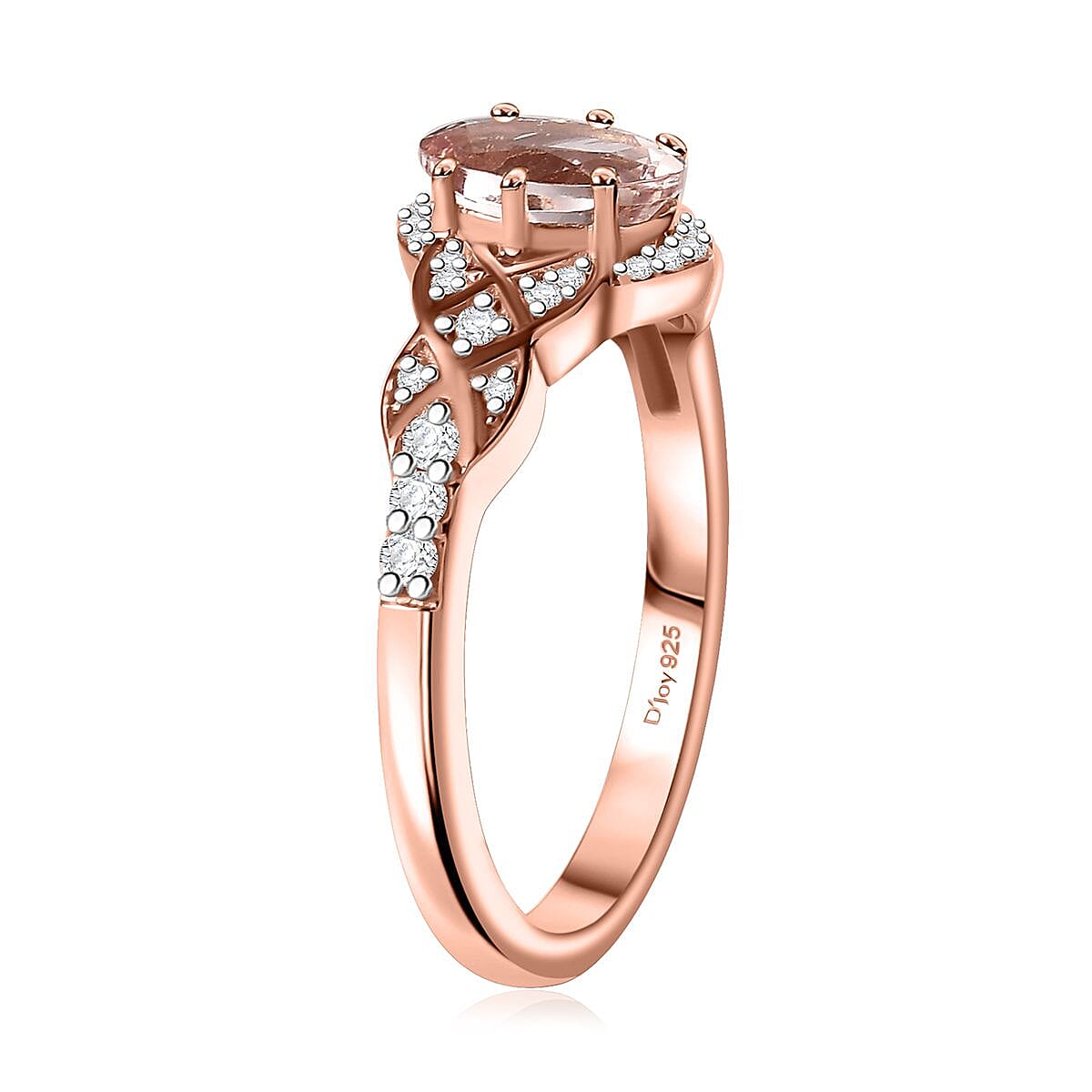 Premium Pink Morganite and Moissanite Ring in 18K Vermeil Rose Gold Over Sterling Silver (Size 10.0) 1.10 ctw