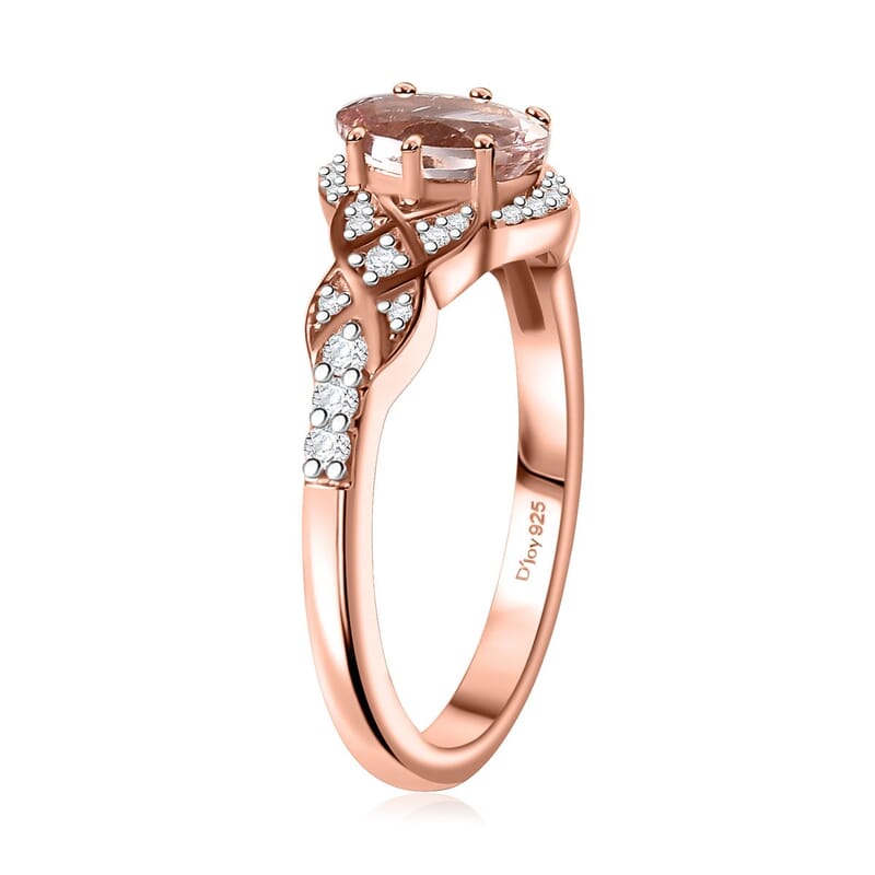 Premium Pink Morganite and Moissanite Ring in 18K Vermeil Rose Gold Over Sterling Silver (Size 10.0) 1.10 ctw