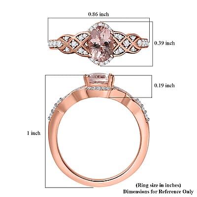 Premium Pink Morganite and Moissanite Ring in 18K Vermeil Rose Gold Over Sterling Silver (Size 10.0) 1.10 ctw