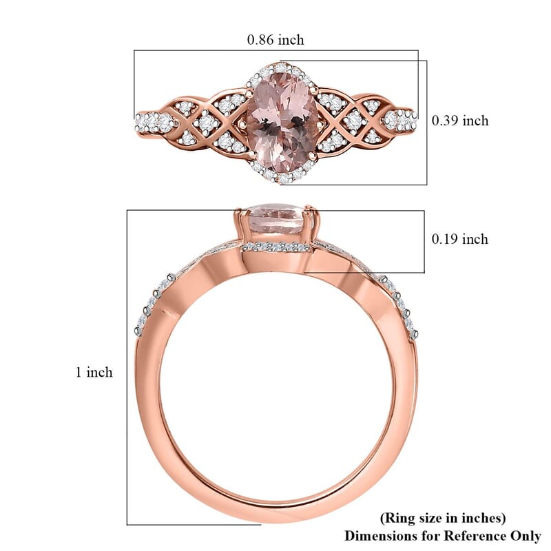 Premium Pink Morganite and Moissanite Ring in 18K Vermeil Rose Gold Over Sterling Silver (Size 10.0) 1.10 ctw