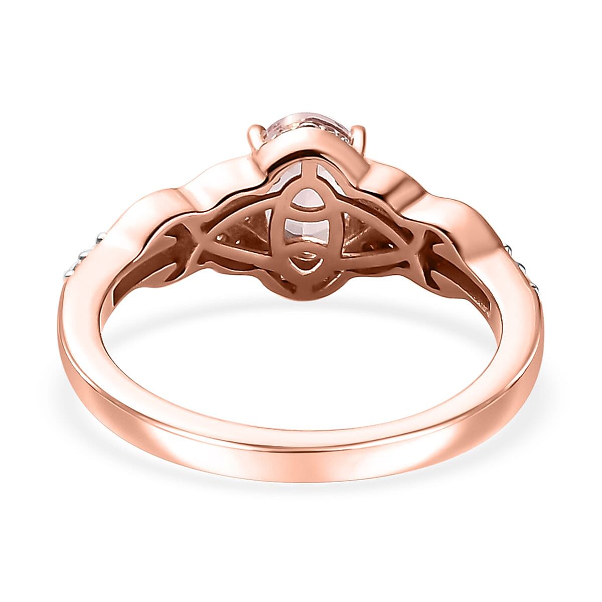 Premium Pink Morganite and Moissanite Ring in 18K Vermeil Rose Gold Over Sterling Silver (Size 7.0) 1.10 ctw