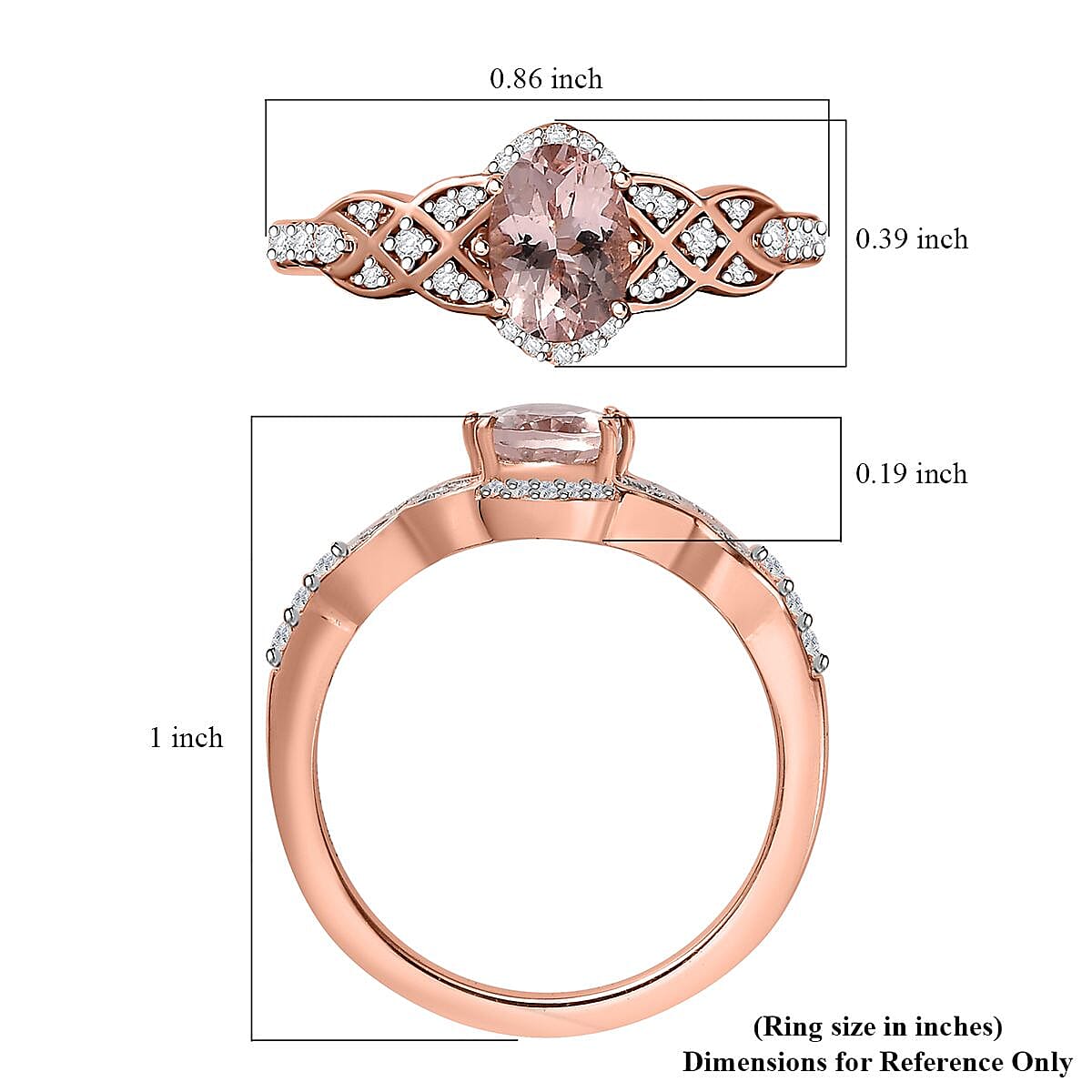 Premium Pink Morganite and Moissanite Ring in 18K Vermeil Rose Gold Over Sterling Silver (Size 7.0) 1.10 ctw