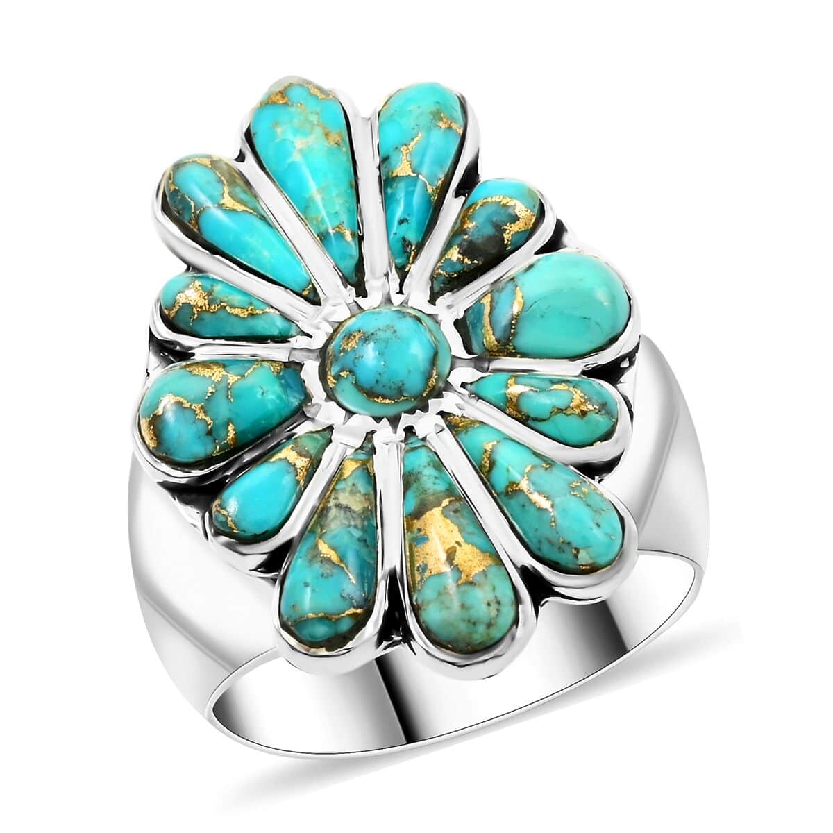 Santa Fe Style Mojave Turquoise Ring in Sterling Silver 4.80 ctw image number 0