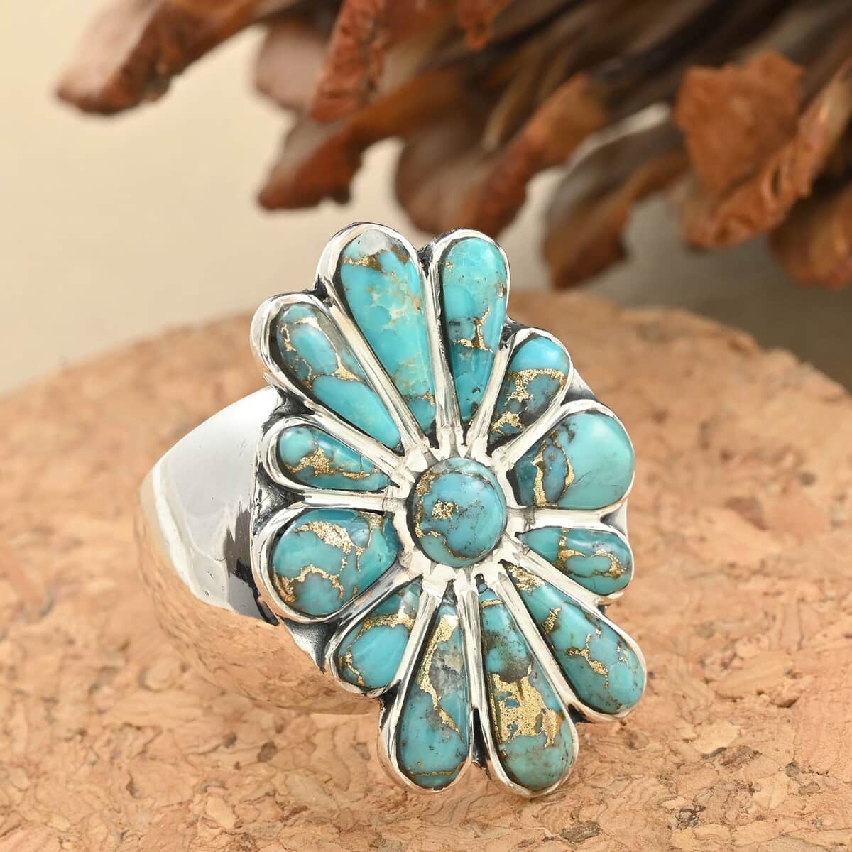 Santa Fe Style Mojave Turquoise Ring in Sterling Silver 4.80 ctw image number 1