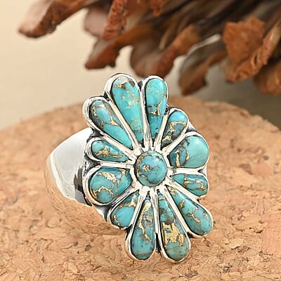 Santa Fe Style Mojave Turquoise Ring in Sterling Silver (Size 10.0) 4.80 ctw