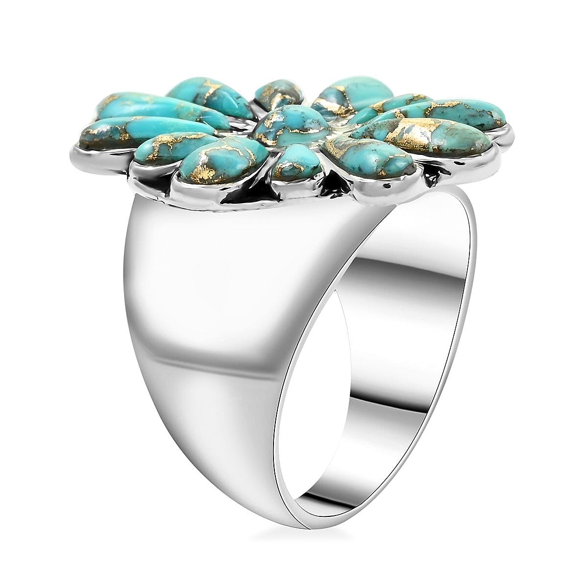 Santa Fe Style Mojave Turquoise Ring in Sterling Silver (Size 7.0) 4.80 ctw image number 3