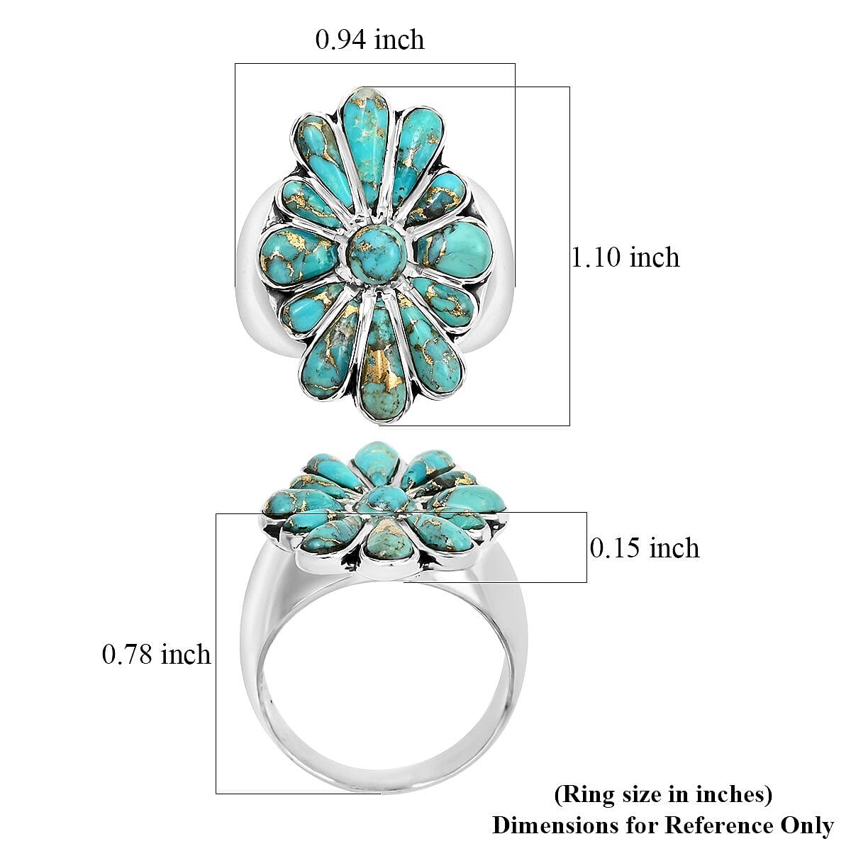 Santa Fe Style Mojave Turquoise Ring in Sterling Silver (Size 7.0) 4.80 ctw image number 4