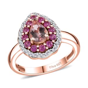 Premium Pink Morganite and Multi Gemstone Ring in 18K Vermeil Rose Gold Over Sterling Silver (Size 10.0) 1.30 ctw
