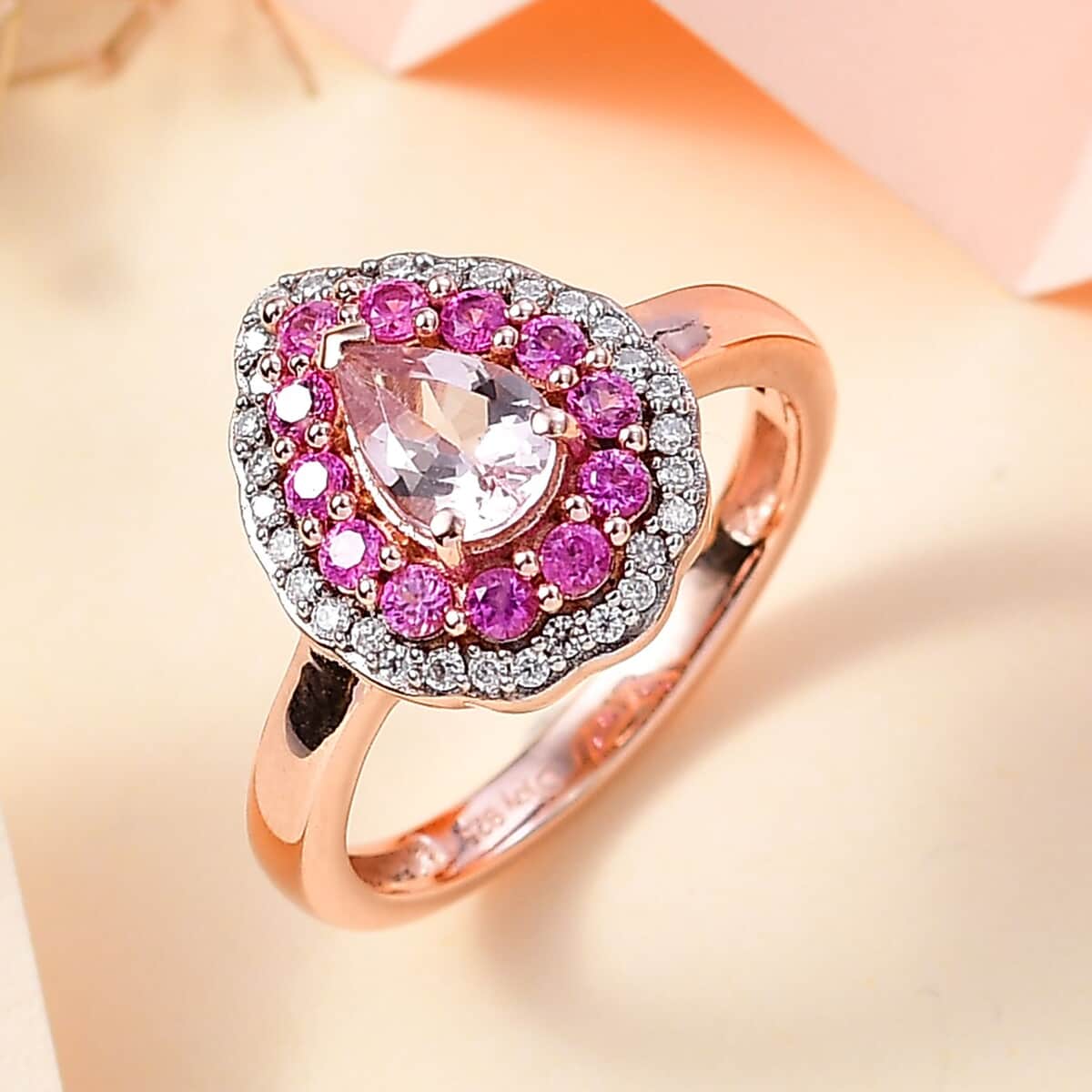 Premium Pink Morganite and Multi Gemstone Ring in 18K Vermeil Rose Gold Over Sterling Silver (Size 10.0) 1.30 ctw image number 1