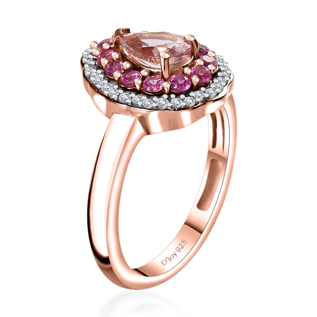 Premium Pink Morganite and Multi Gemstone Ring in 18K Vermeil Rose Gold Over Sterling Silver (Size 10.0) 1.30 ctw image number 3