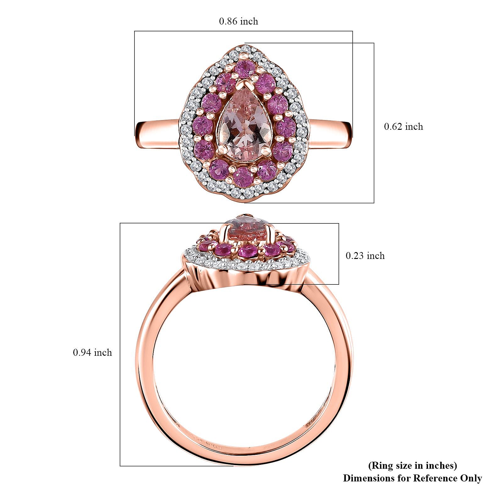 D'Joy Premium Pink Morganite and Multi Gemstone Ring in 18K Vermeil Rose Gold Over Sterling Silver (Size 10.0) 1.30 ctw