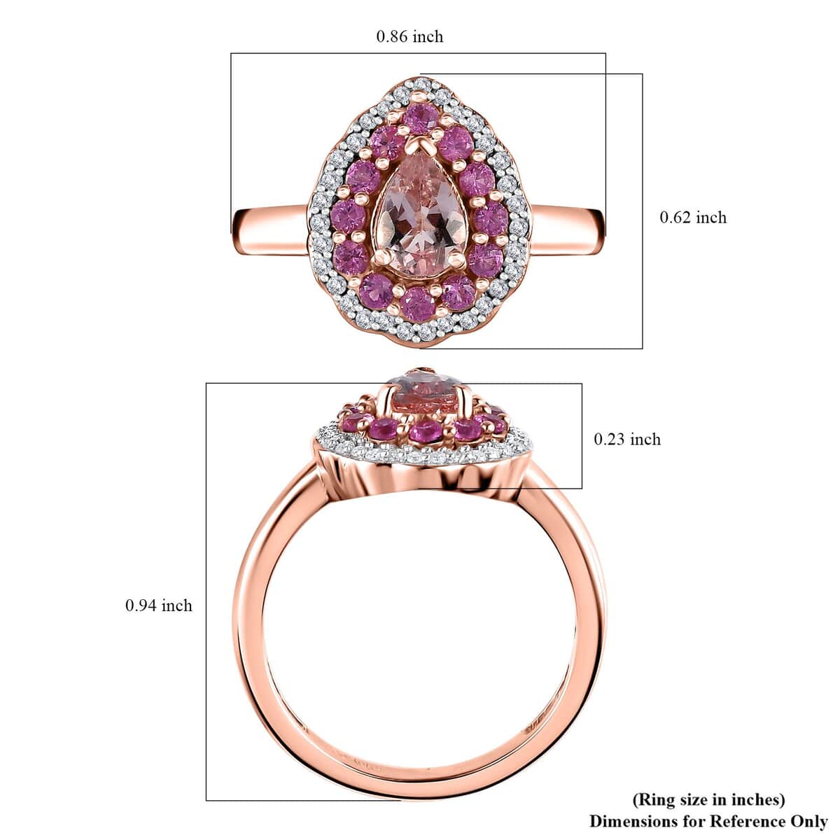 Premium Pink Morganite and Multi Gemstone Ring in 18K Vermeil Rose Gold Over Sterling Silver (Size 10.0) 1.30 ctw image number 5