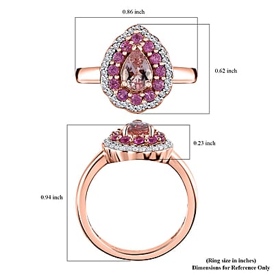 D'Joy Premium Pink Morganite and Multi Gemstone Ring in 18K Vermeil Rose Gold Over Sterling Silver (Size 10.0) 1.30 ctw