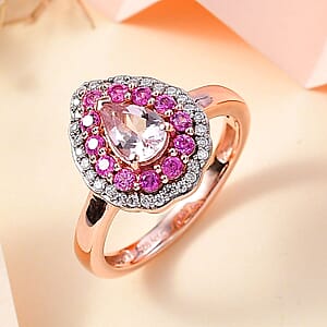 Premium Pink Morganite and Multi Gemstone Ring in 18K Vermeil Rose Gold Over Sterling Silver (Size 8.0) 1.30 ctw