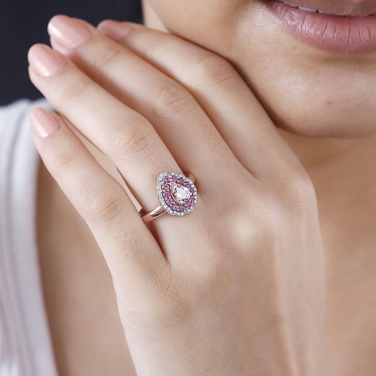 Premium Pink Morganite and Multi Gemstone Ring in 18K Vermeil Rose Gold Over Sterling Silver (Size 8.0) 1.30 ctw image number 2