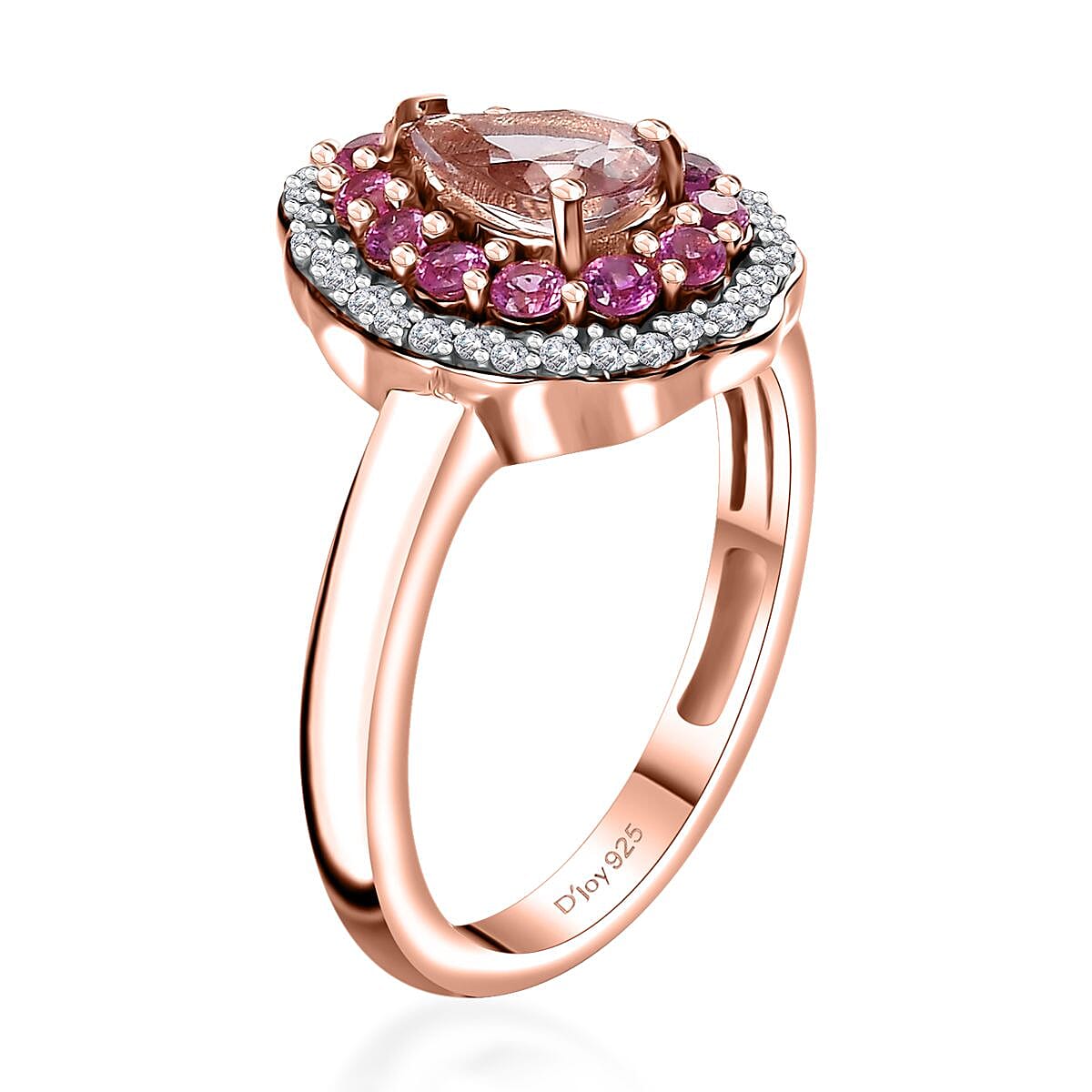 Premium Pink Morganite and Multi Gemstone Ring in 18K Vermeil Rose Gold Over Sterling Silver (Size 8.0) 1.30 ctw image number 3
