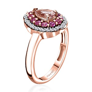 Premium Pink Morganite and Multi Gemstone Ring in 18K Vermeil Rose Gold Over Sterling Silver (Size 8.0) 1.30 ctw