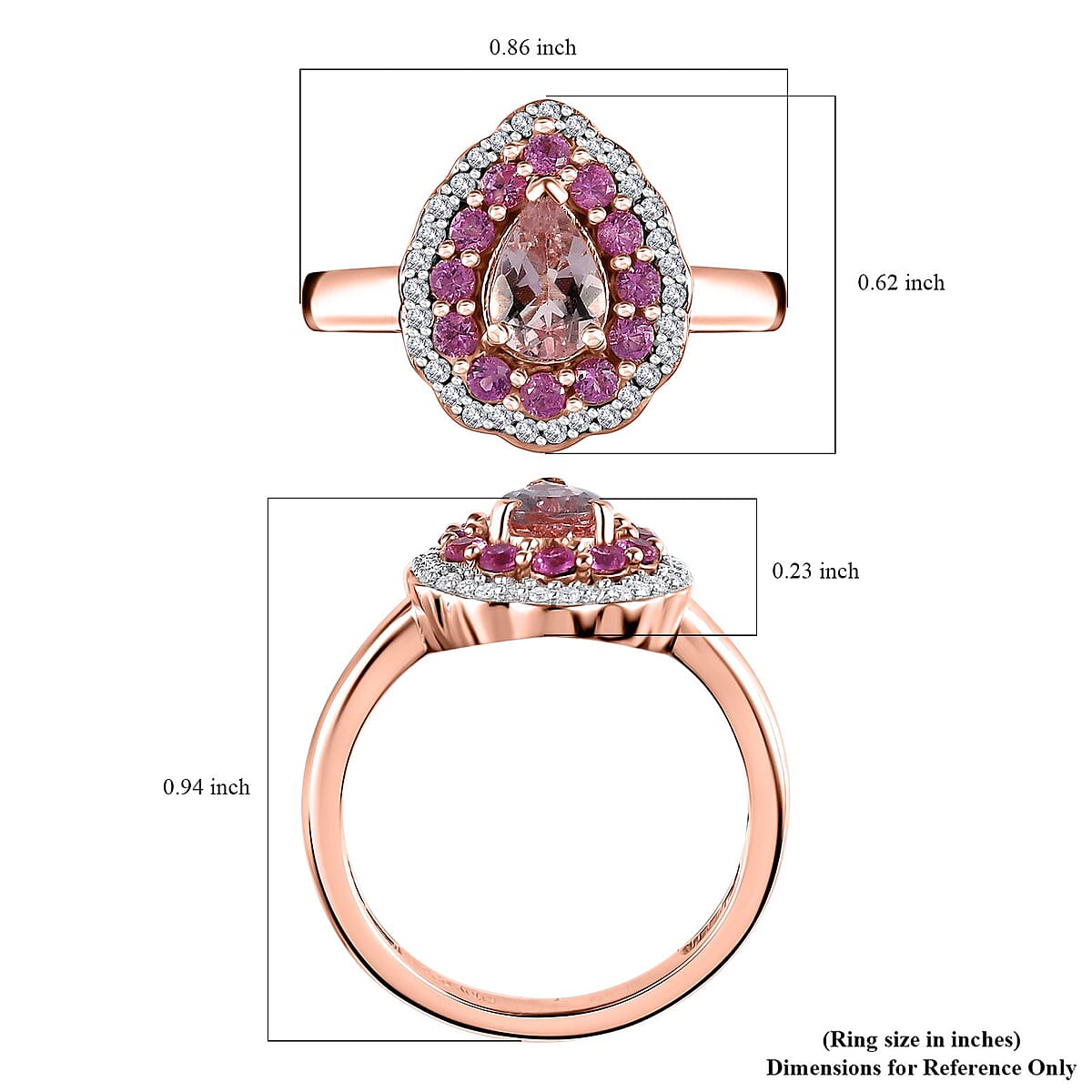 Premium Pink Morganite and Multi Gemstone Ring in 18K Vermeil Rose Gold Over Sterling Silver (Size 8.0) 1.30 ctw image number 5