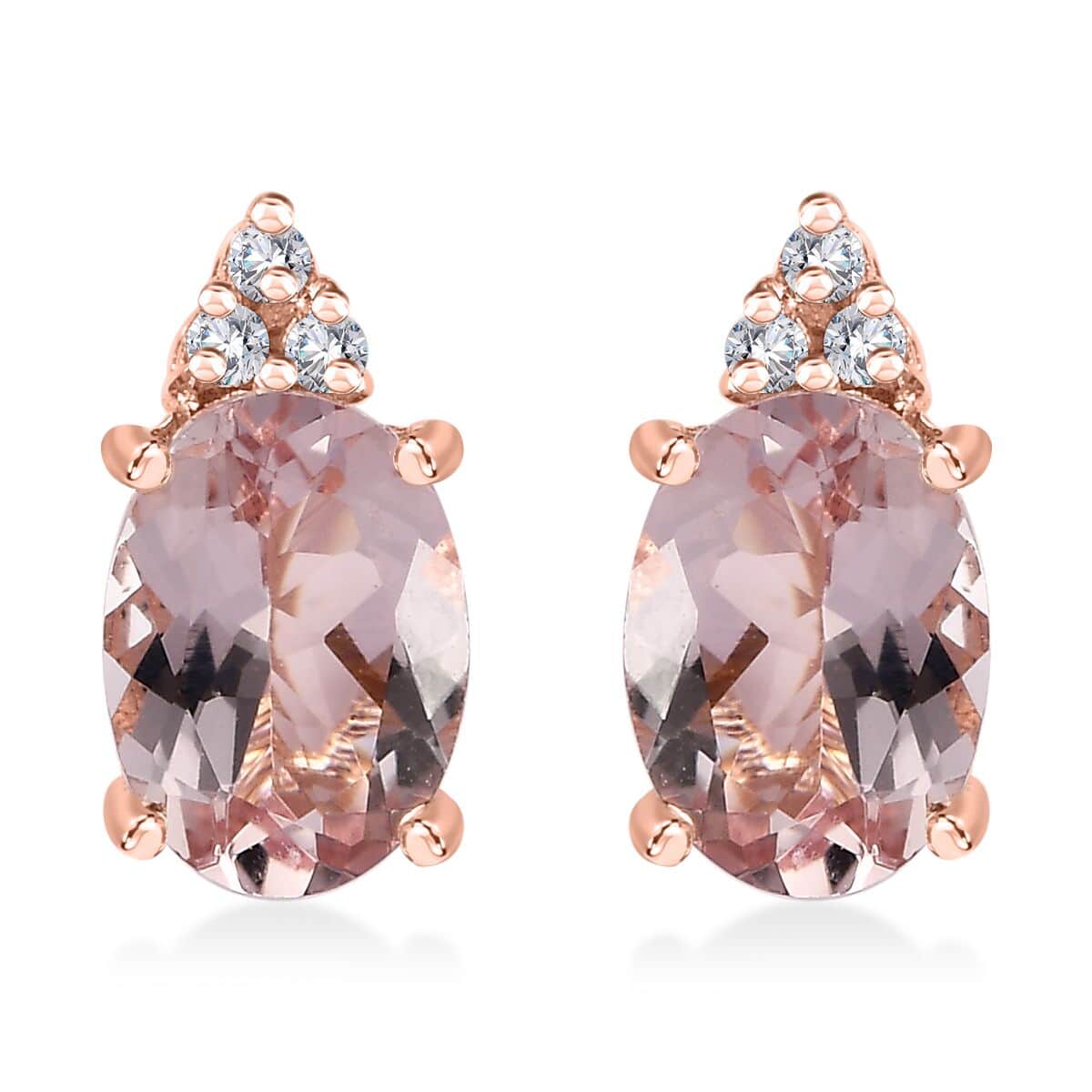 Premium Pink Morganite and Moissanite 1.75 ctw Stud Earrings in 18K Vermeil Rose Gold Over Sterling Silver image number 0