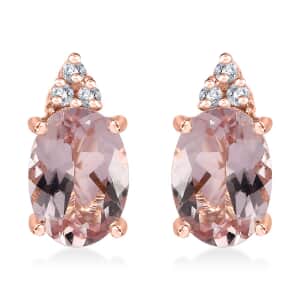 Premium Pink Morganite and Moissanite Stud Earrings in 18K Vermeil Rose Gold Over Sterling Silver 1.75 ctw