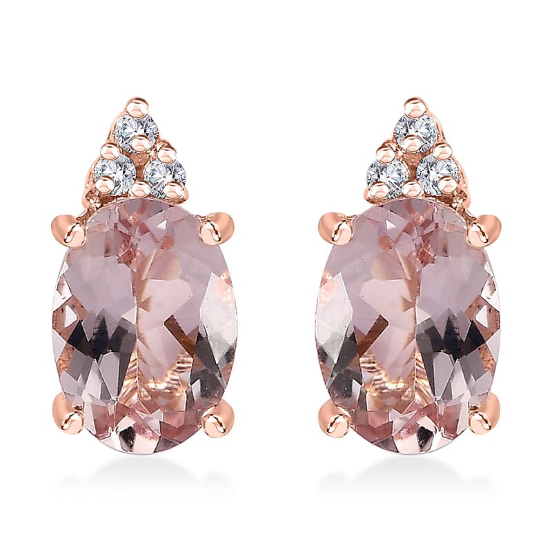 D'Joy Premium Pink Morganite and Moissanite 1.75 ctw Stud Earrings in 18K Vermeil Rose Gold Over Sterling Silver