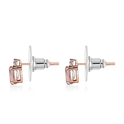 D'Joy Premium Pink Morganite and Moissanite 1.75 ctw Stud Earrings in 18K Vermeil Rose Gold Over Sterling Silver